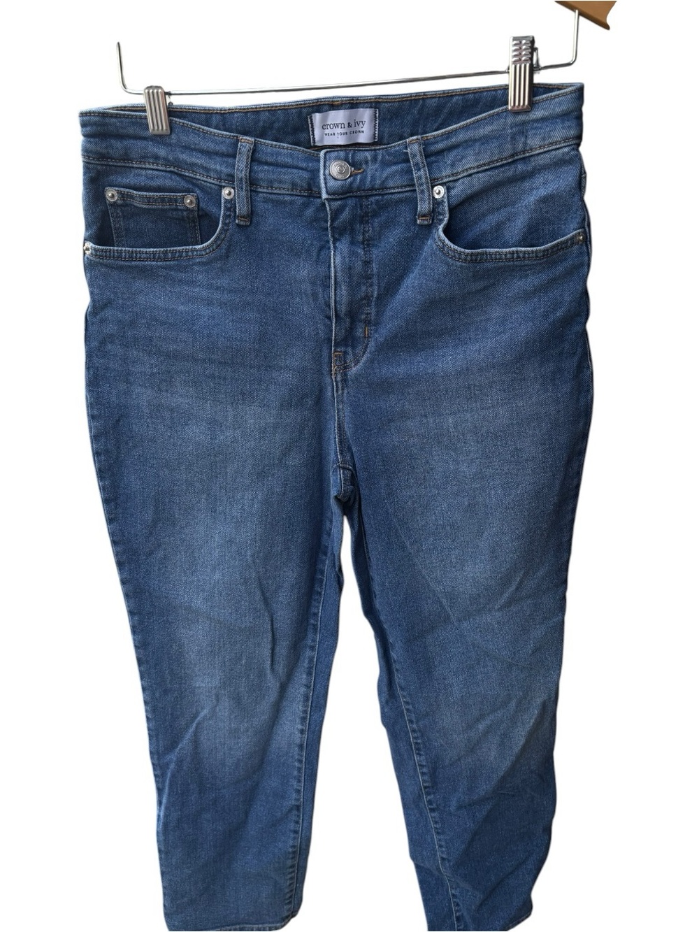 Crown & Ivy High Rise Vintage Straight Blue Denim Jeans
